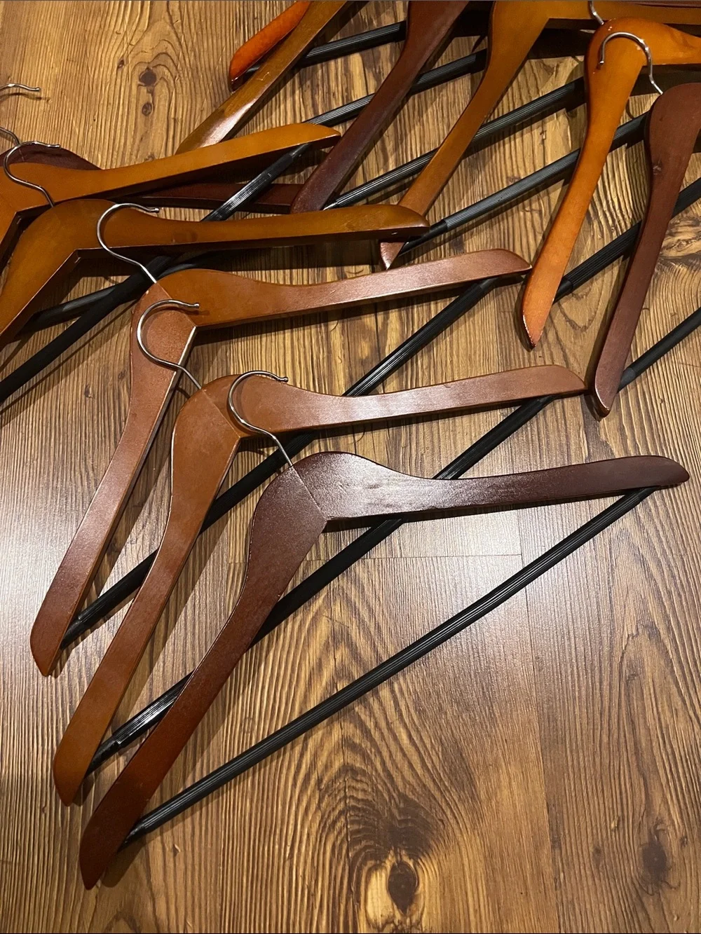 Lot of 12 Wooden Hsngers with Steele Hanging Hooks
